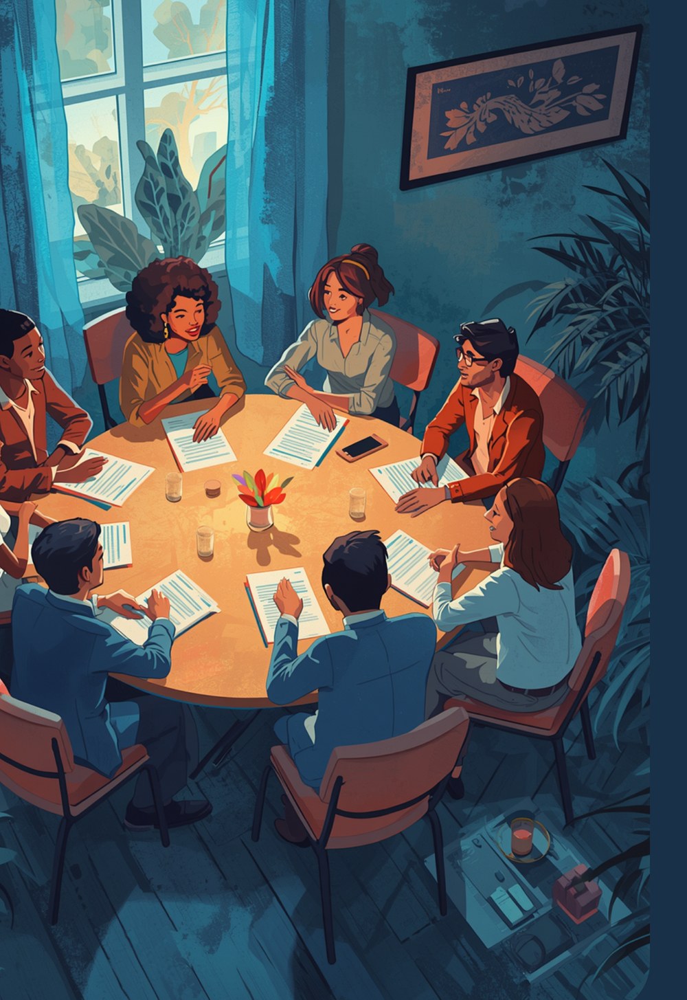 A working table in warm light