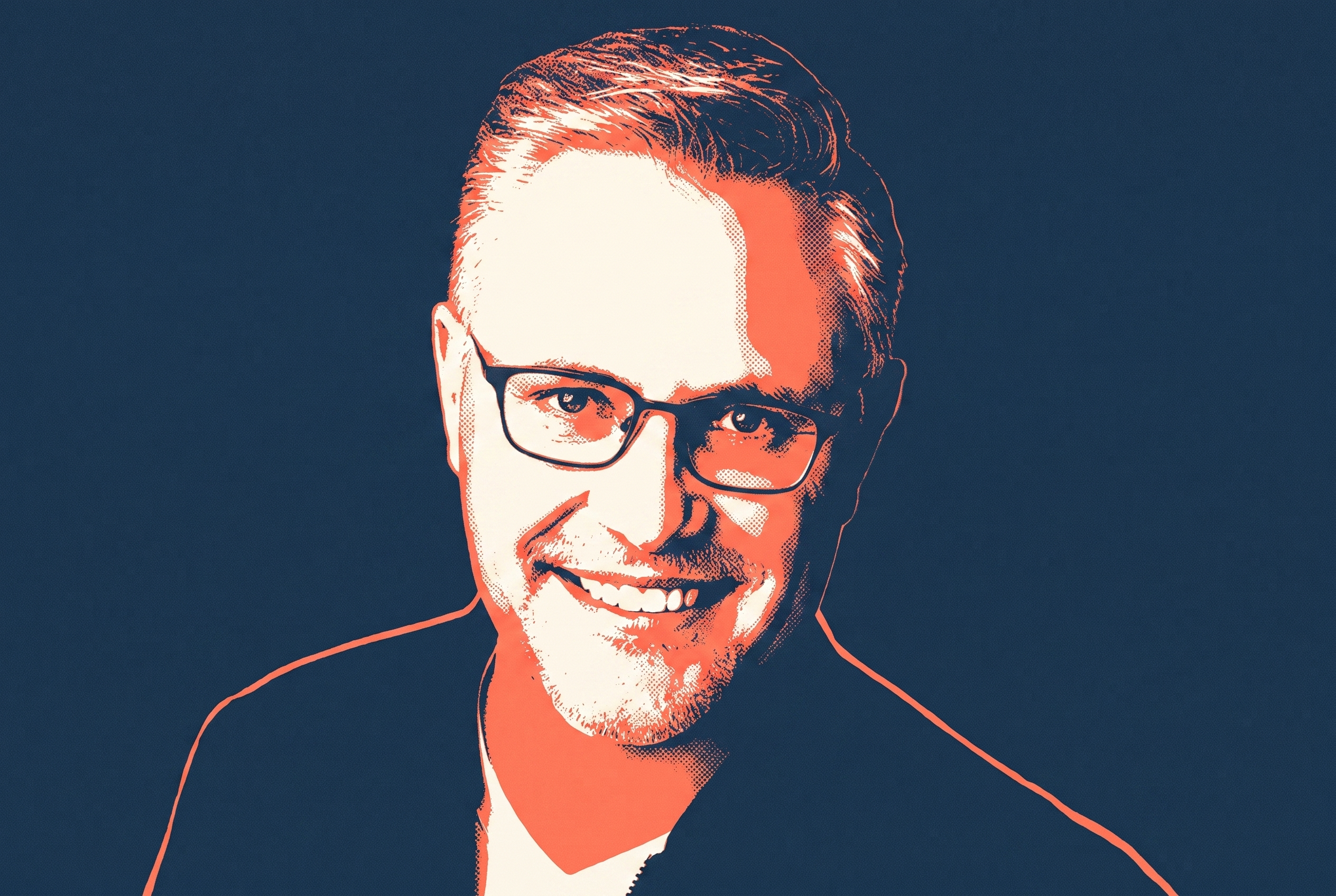 Two-tone screenprint portrait of Dr. Rod Berger