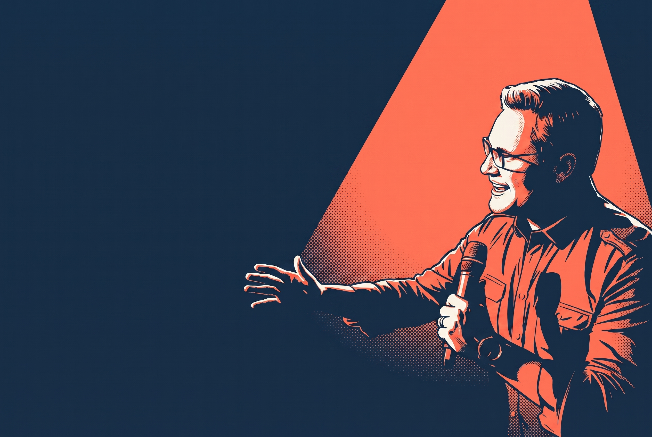 Two-tone screenprint poster of Dr. Rod Berger speaking on stage
